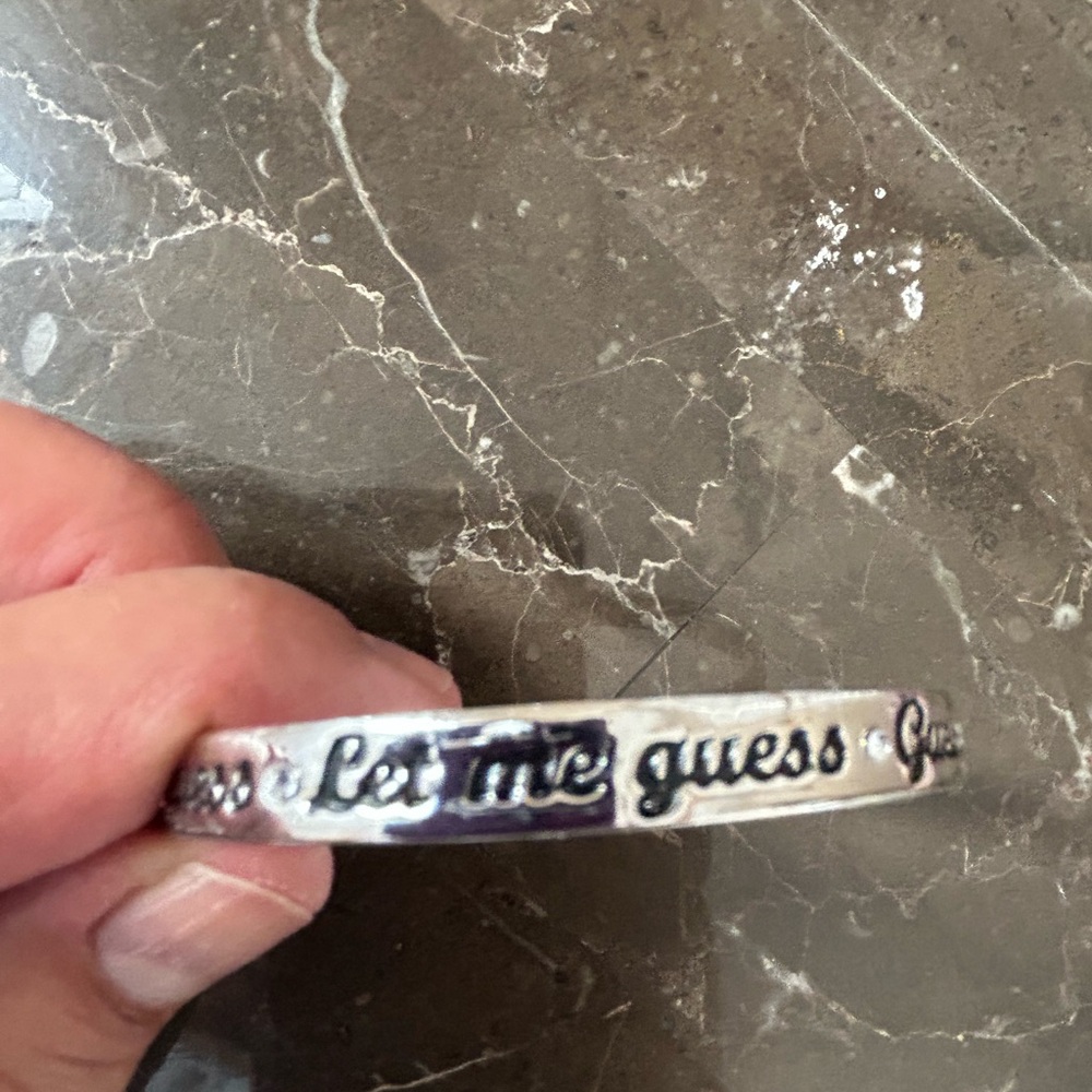 Silver tone Engraved Guess Bracelet Bangle
